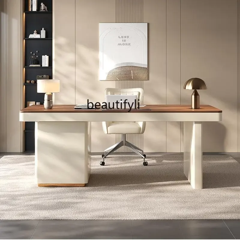 

Italian minimalist solid wood desk Modern minimalist home study desk Light luxury long desk