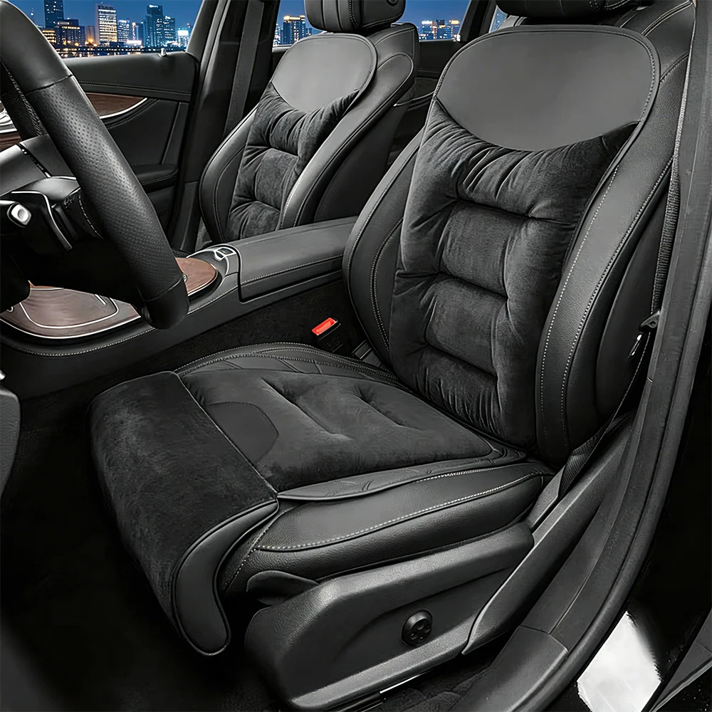 

Integrated Flannel Warm Car Seat Cushion with Extended Leg Rest Universal Thickened Memory Foam Seat Back Cushion Rear Seat Pr