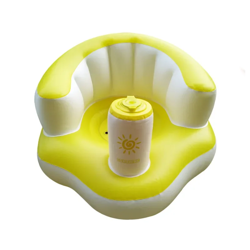 Baby Inflatable Sofa Baby Learning Chair Child Seat Yellow and White Dining Chair Portable Bath Stool PVC Toys