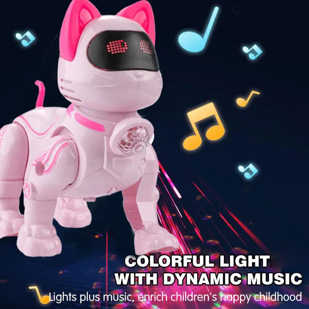 Children's Electric Robot Cat with Leash, Walking Singing Pet Toy with Lights Music, Interactive Plush Kitten for Kids Gift 1pc