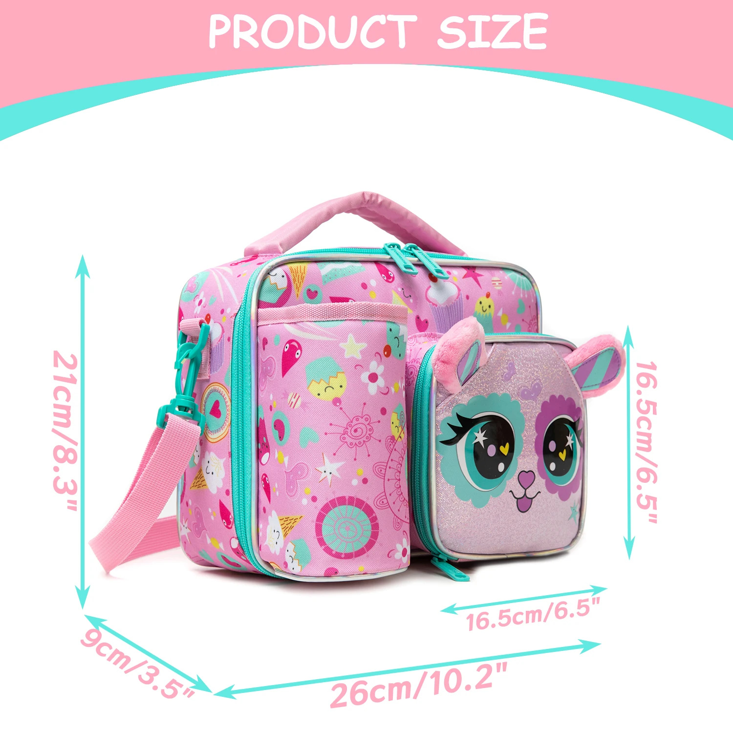 Cute Animal Kids Lunch Box Meal Bag Set Washable Lunch Bag Reusable Leakproof Bag for School Nursery It's Beautiful for Girls
