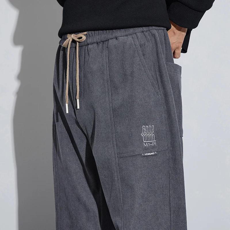 Men Corduroy Fleece Jogging Sweatpants Winter Warm Thicken Trendy Casual Pants Korean Leisure Trousers Bound Feet Male Pants