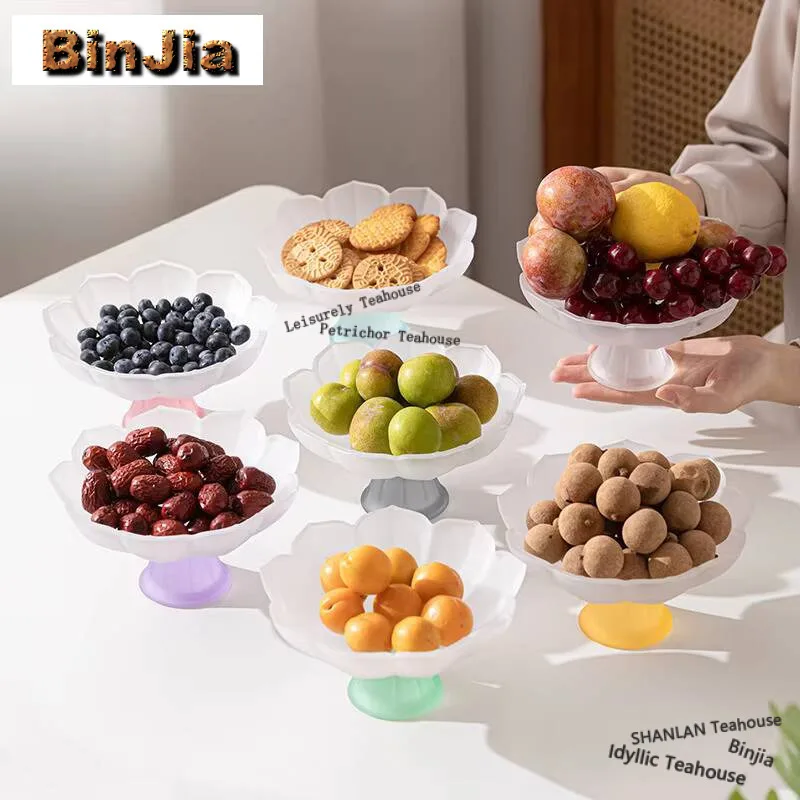 

Creative Lotus Petal Glass Fruit Plate Chinese Frosted Dim Sum Dish Tray High Foot Dessert Candy Dish Appetizer Serving Platter