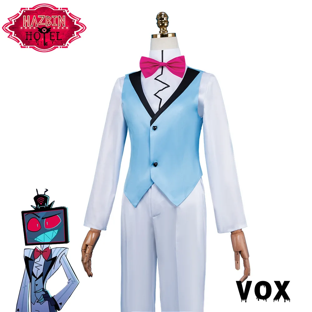 Hazbin Hotel Season2 Cosplay Vox White Suit Tuxedo Vincent Whittman Costume Full Set with Hair Accessory Necklace - view 3