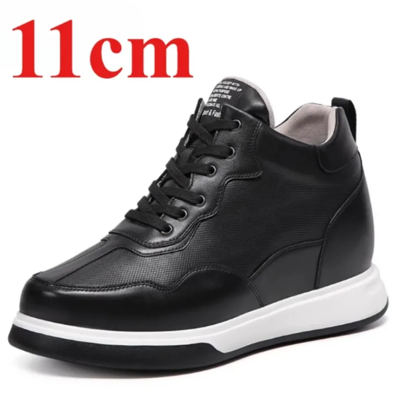 Casual Sports Board Shoes for Men's Increased 11cm Genuine Leather Soft Surface Lightweight Comfortable Height-increasing Shoes