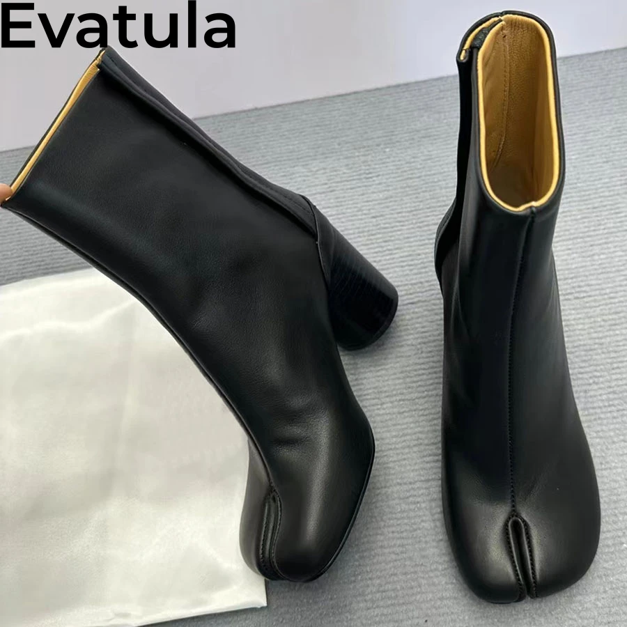 2024 Autumn Split Toe Round High Heels Short Boots For Women Patent Leather Ankle Boots Female Retro Fashion Chelsea Botas Mujer