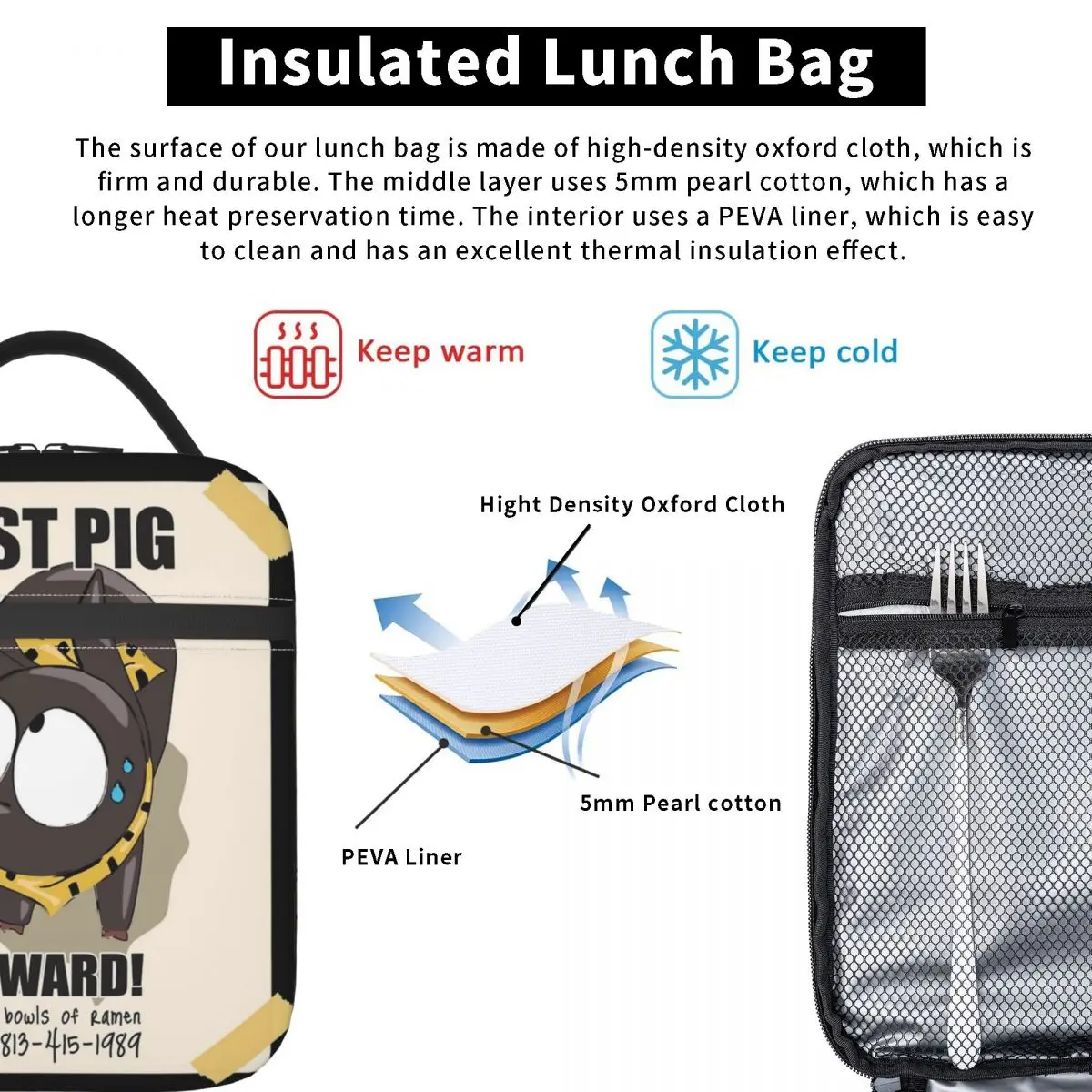 P-Chan Ryoga Lost Pig Ranma 1/2 أكياس الغداء المعزولة قدرة عالية قابلة لإعادة الاستخدام حقيبة للحفاظ على البرودة علب الاغذية حمل الشاطئ السفر فتاة صبي
