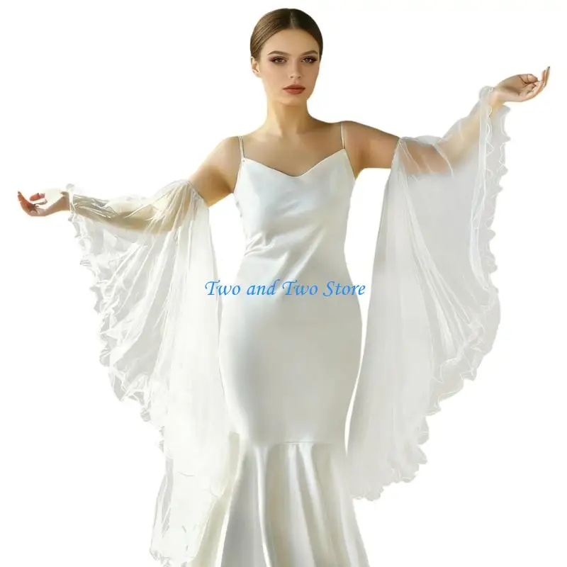 HX6F Bishop Sleeve Wedding Arm Cover Breathable Design False Flared Sleeves Coverage For Bridal Outfit