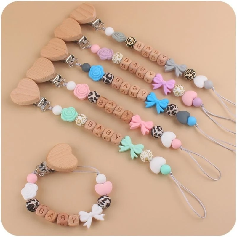 

J15U Silicone Pacifier Chain Holder Anti-fall Bowknot Teether Pacifier Strap for Soother &Teething Toy Newborn Babies Product