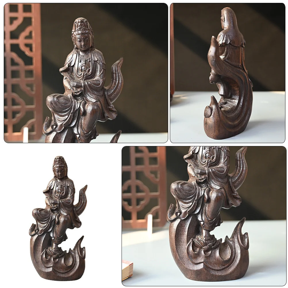 

Wood Carved Kannon Statue Yin Decoration For Home Desktop Office Desk Decor Living Room Dorm Cabinet Shelf Table Ornament