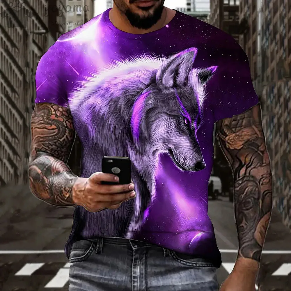 Men\'s Clothing Wolf Pattern 3d Print T-Shirts For Men Summer Fashion Short Sleeve Tee Vintage Street O-Neck Oversized T-Shirt