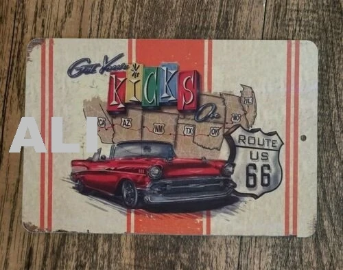 Get Your Kicks on Route 66  Garage Poster 8x12 Metal Wall Sign 66 sign