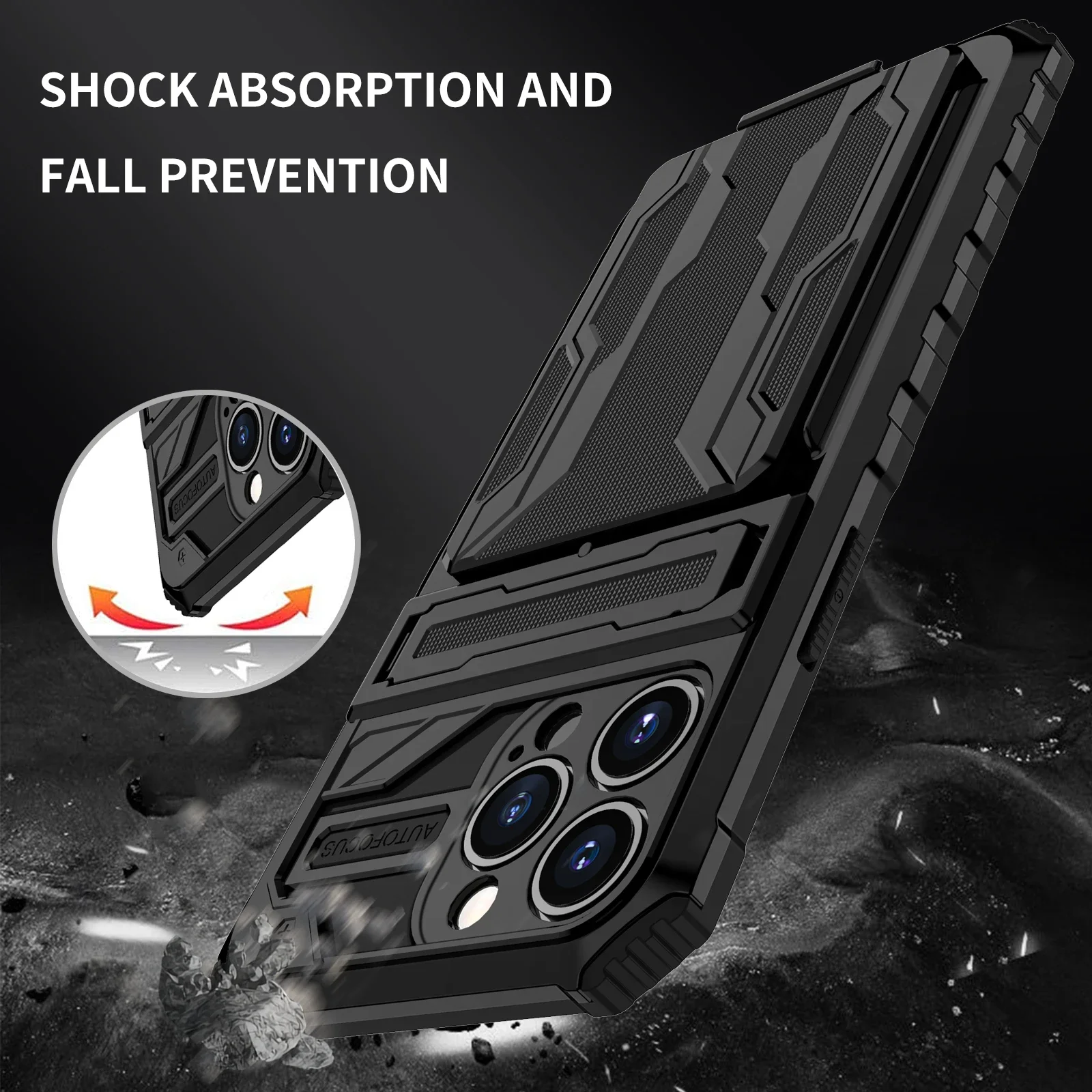 ShockProof Armor Case For iPhone 15 14 Pro Max Plus 13 12 11 Pro XS Max XR 8 Plus Anti Shock KickStand Bracket Card Slot Case