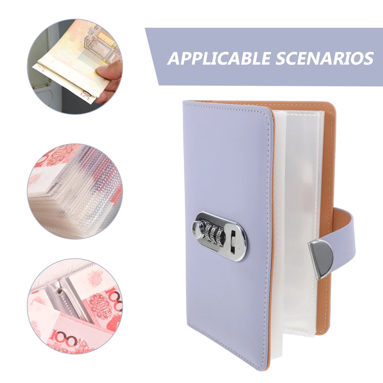 Carpeta de ahorro de efectivo con cerradura, organizador de presupuesto impermeable de gran capacidad, almacenamiento de doble cara para ahorrar dinero