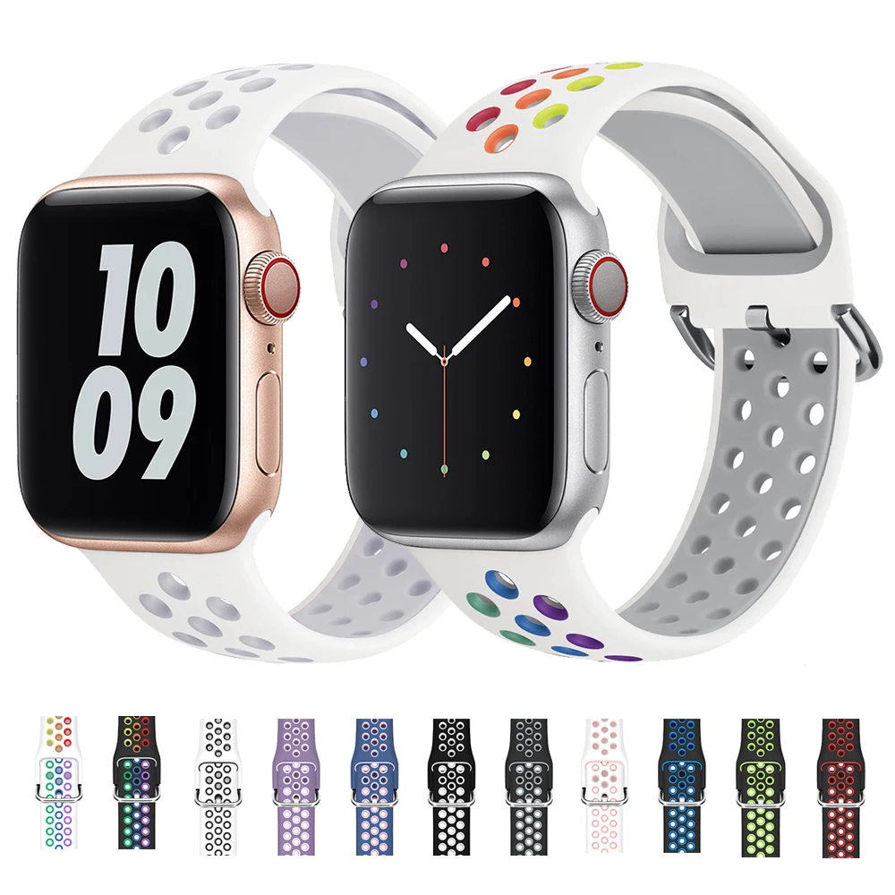 2สีซิลิโคน Breathable สำหรับ Apple นาฬิกา8 7 38 40 41Mm Nike Sport Band 42 44 45 49มม.สำหรับ IWatch Serie SE 6 5 4 3 2