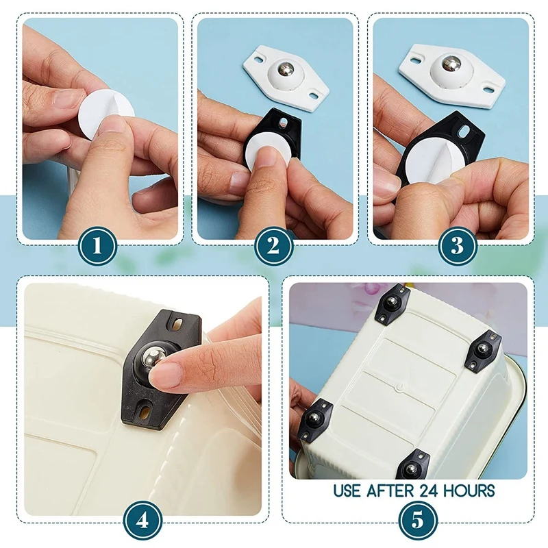 Auto-adesivas Mini rodas fixas, Caixas Rodízio, Pequena roda pegajosa, Colar Roda, 24 pcs