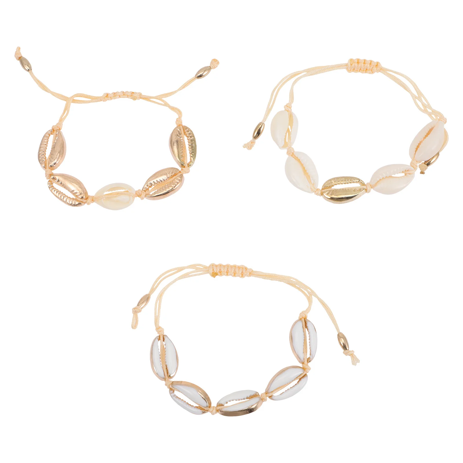 3 قطع المرأة مضفر شل سحر سوار مجموعة أزياء الشاطئ خلخال مجوهرات قابل للتعديل الحد الأدنى نمط هدية مثالية #2