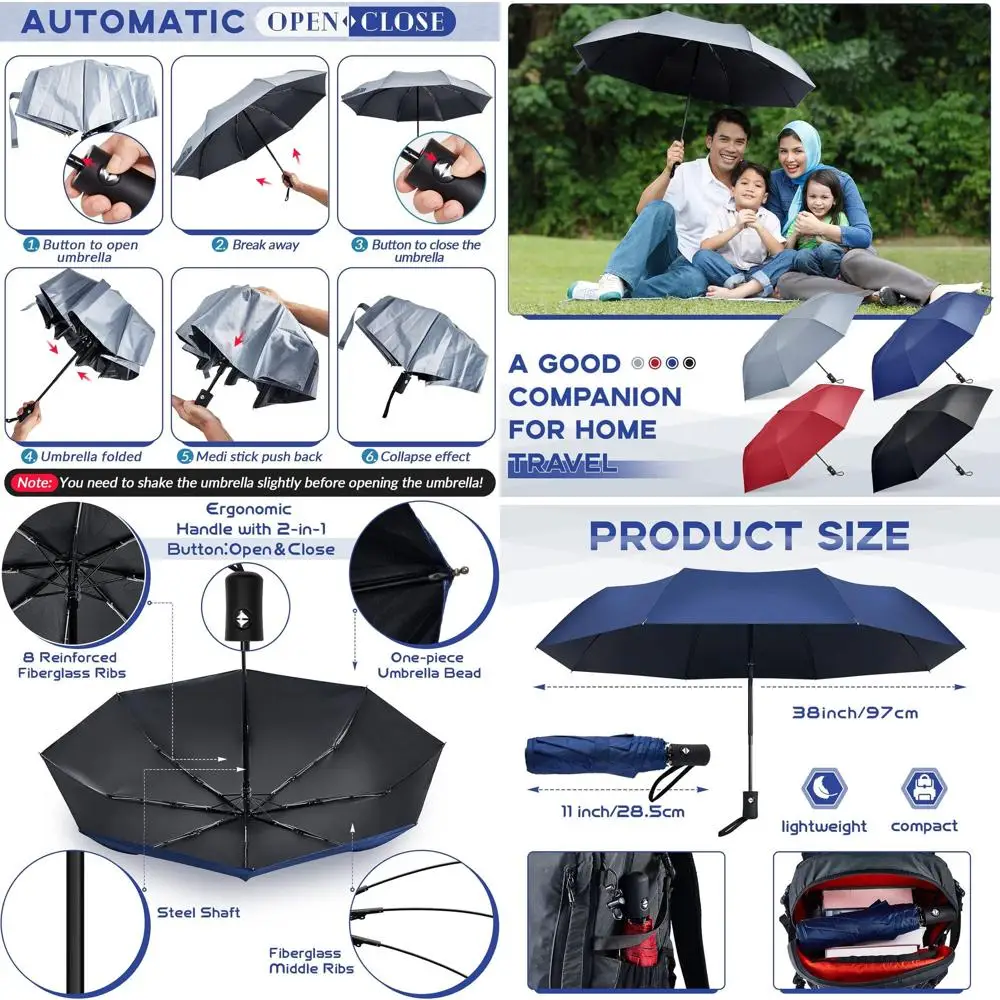 

Compact Auto-Open Windproof Umbrellas, Travel-Ready, 4 Color Options for Men & Women