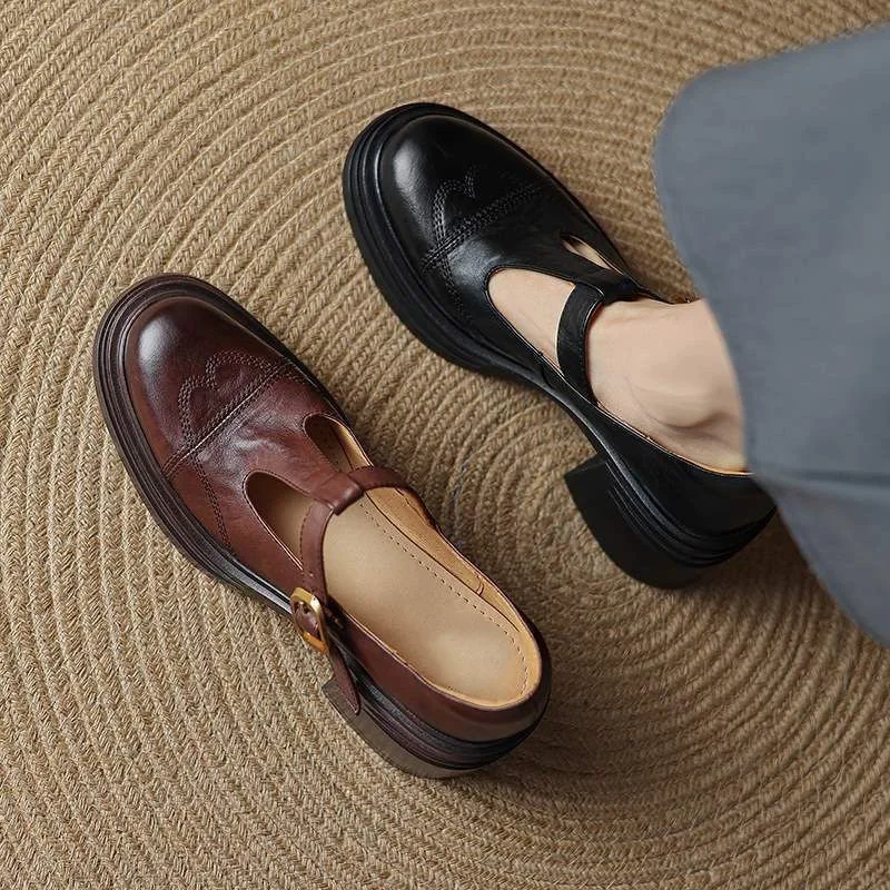 

2026 New Fashion French Single Shoe Women's Round Toe High Heels Thick Leather Thick Soles Retro Mary Jane Women's Shoes