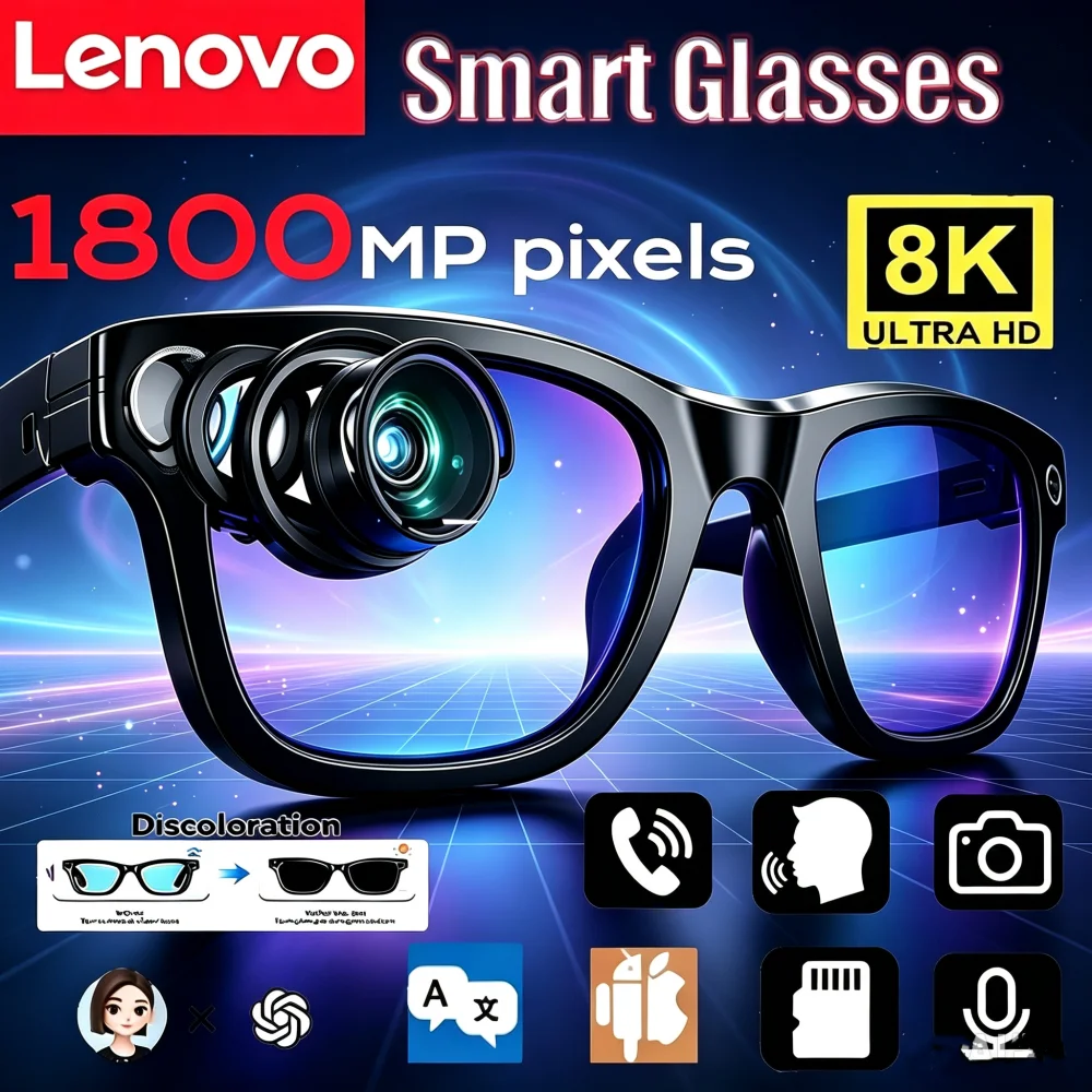 Lenovo 8K AI Smart Glasses Hands-Free Calling AI Translation AI Chat Logging Music Playback Men Women Smart Sunglasses 2026 New