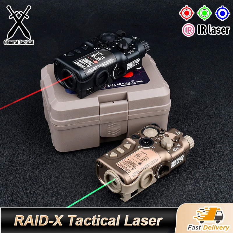 WADSN RAID-X Tactical Laser Sight，Adjustable Power Beam, Red/Green/Blue Laser & IR Illuminator, perfect for Airsoft & Hunting