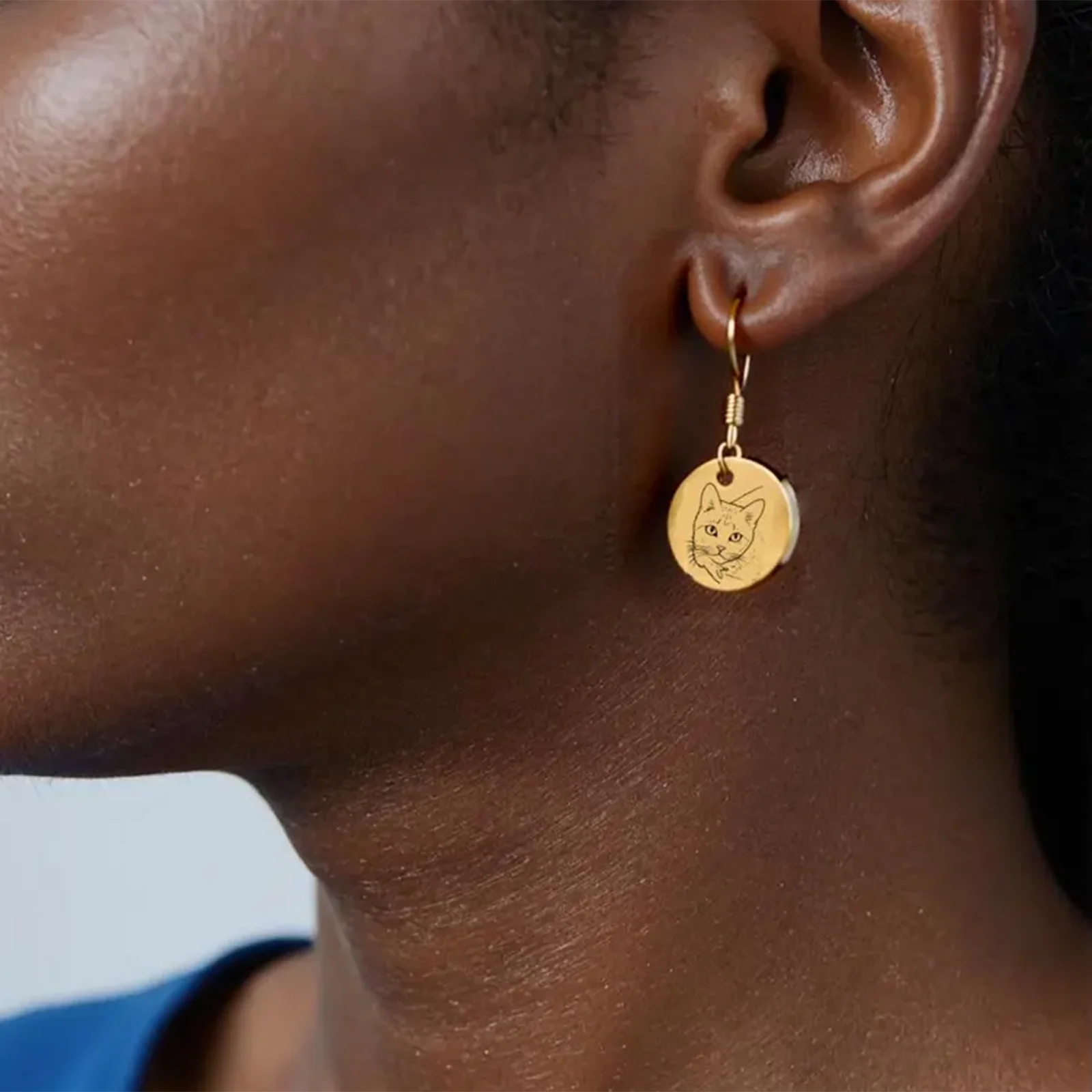 Custom Pet Portrait Earrings Laser-Engraved Stainless Steel Pet Memorial Keepsake Jewelry for Animal Lovers Dropshipping