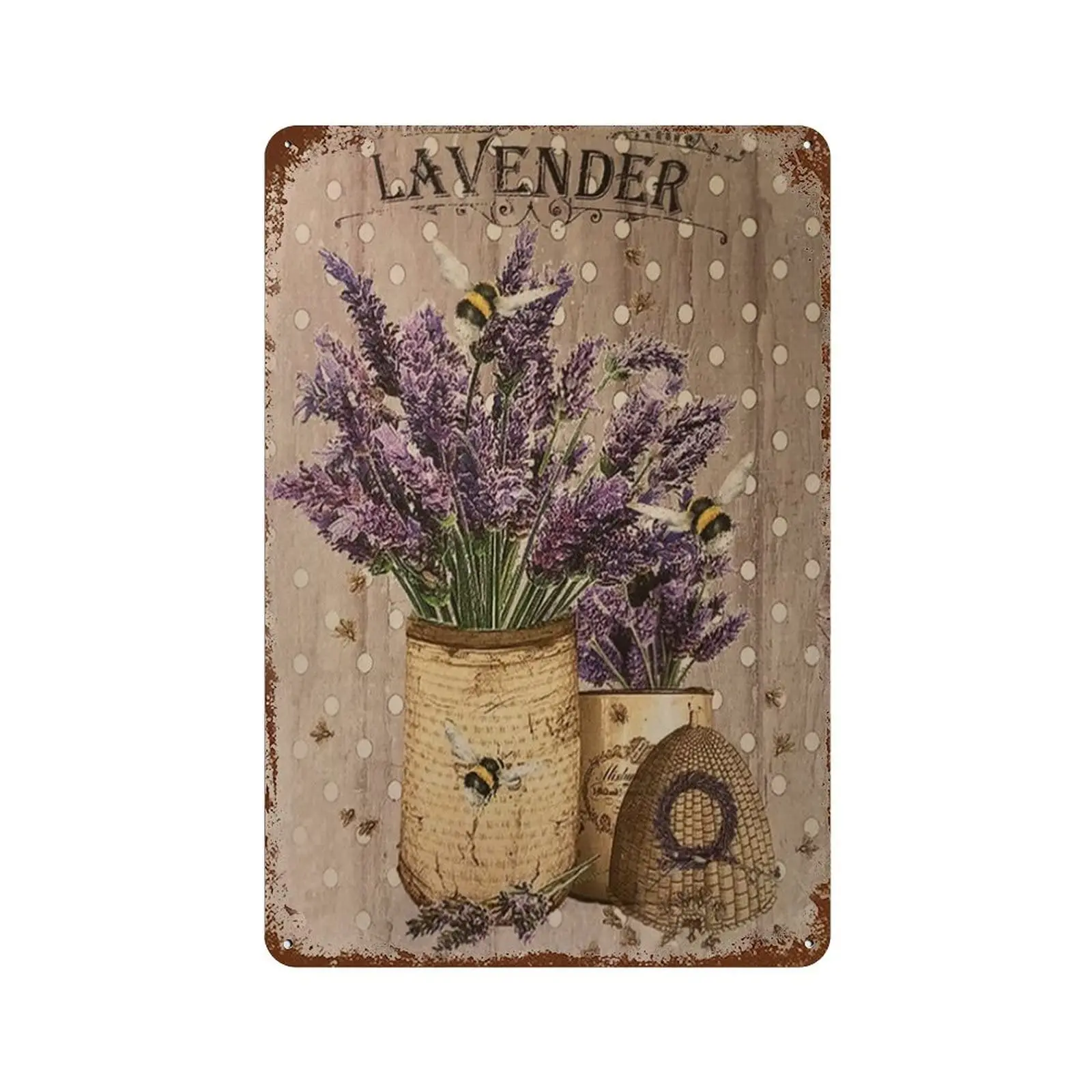 Lavender Tin Sign Bee Hive Retro Signs Primitive Country Farmhouse Home Decor Shabby Chic Floral Vintage Metal Sign Home Wall Ar