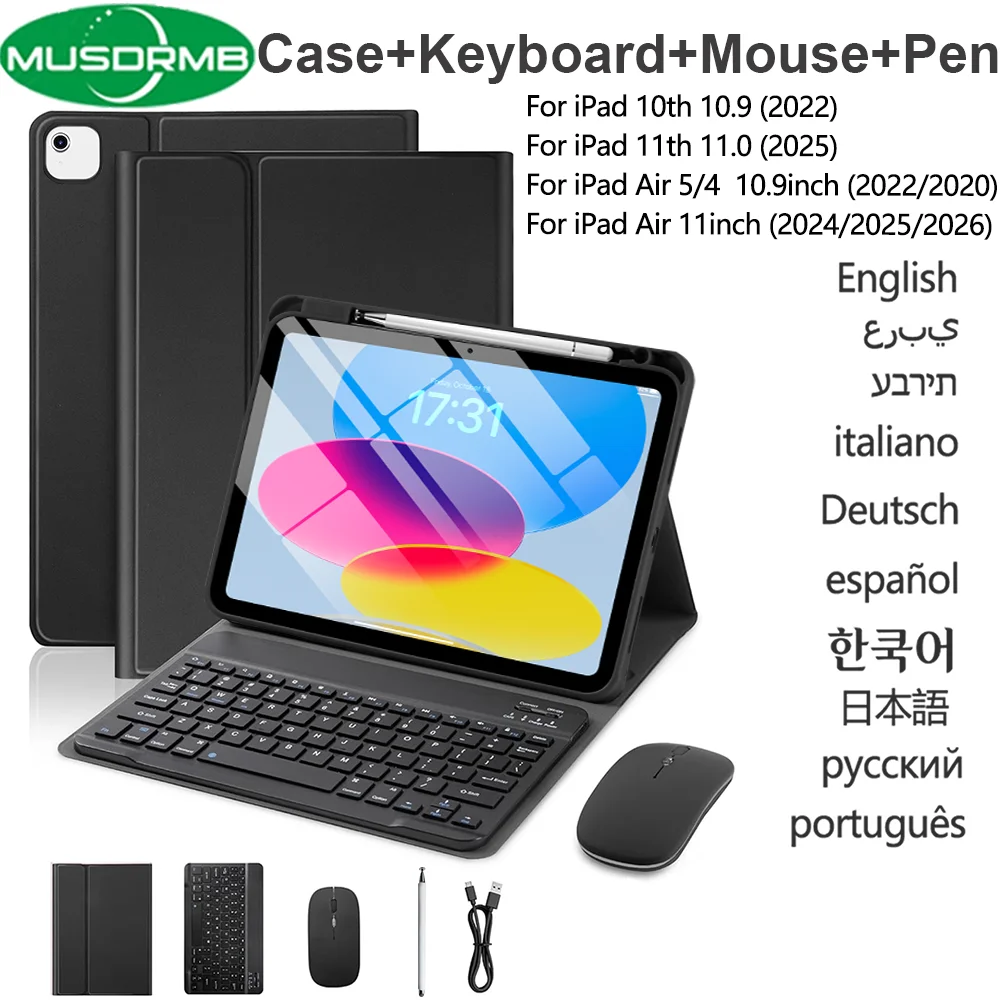 

Case Keyboard for iPad 10th 2022 11th Generation A16 2025 iPad Air 5th 4th Air 11 inch M2 M3 M4 with Mouse Stylus Keyboard Cover