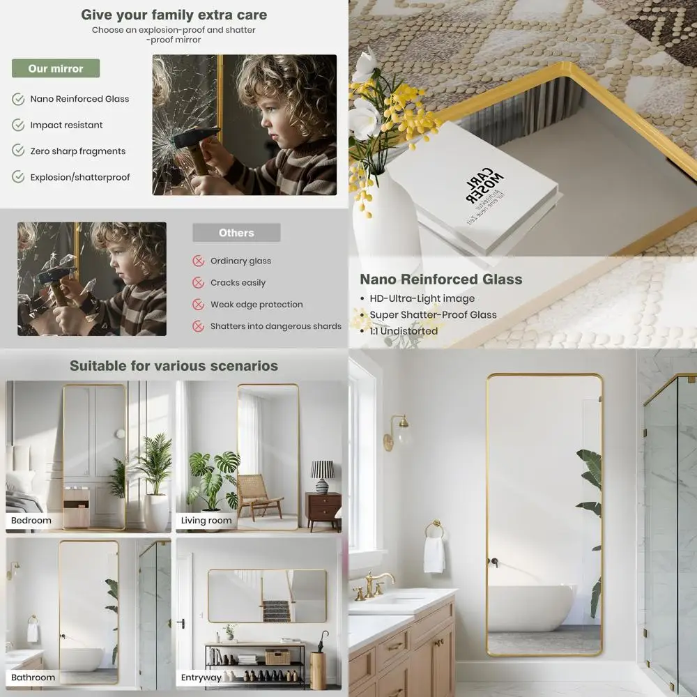 

Большое настенное или напольное зеркало 30 x 71 дюймов с золотой рамой для декора дома и спальни