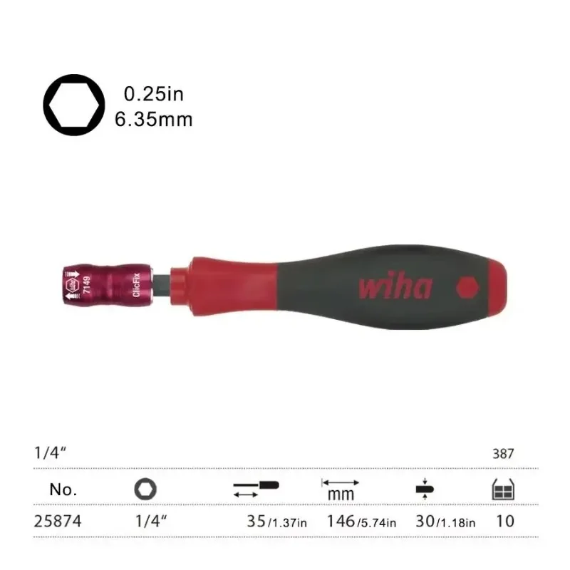 WIHA 25874 Quick Release Socket Screwdriver Handle Fits 1/4