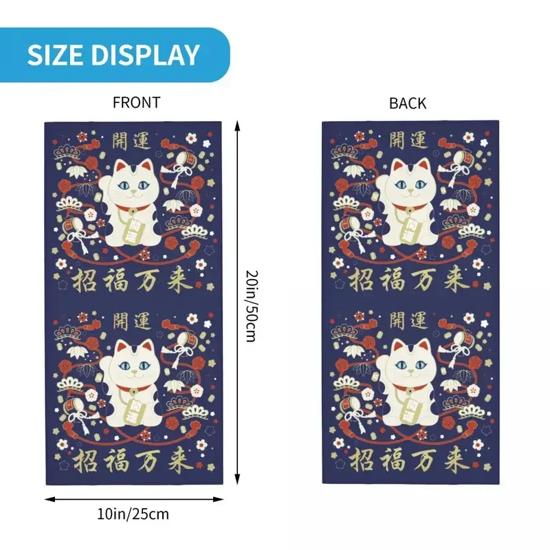 Japoński Maneki Neko Cat With Good Luck Kanji Bandana Neck Gaiter UV Protection Face Scarf Cover Women Headwear Tube Balaclava