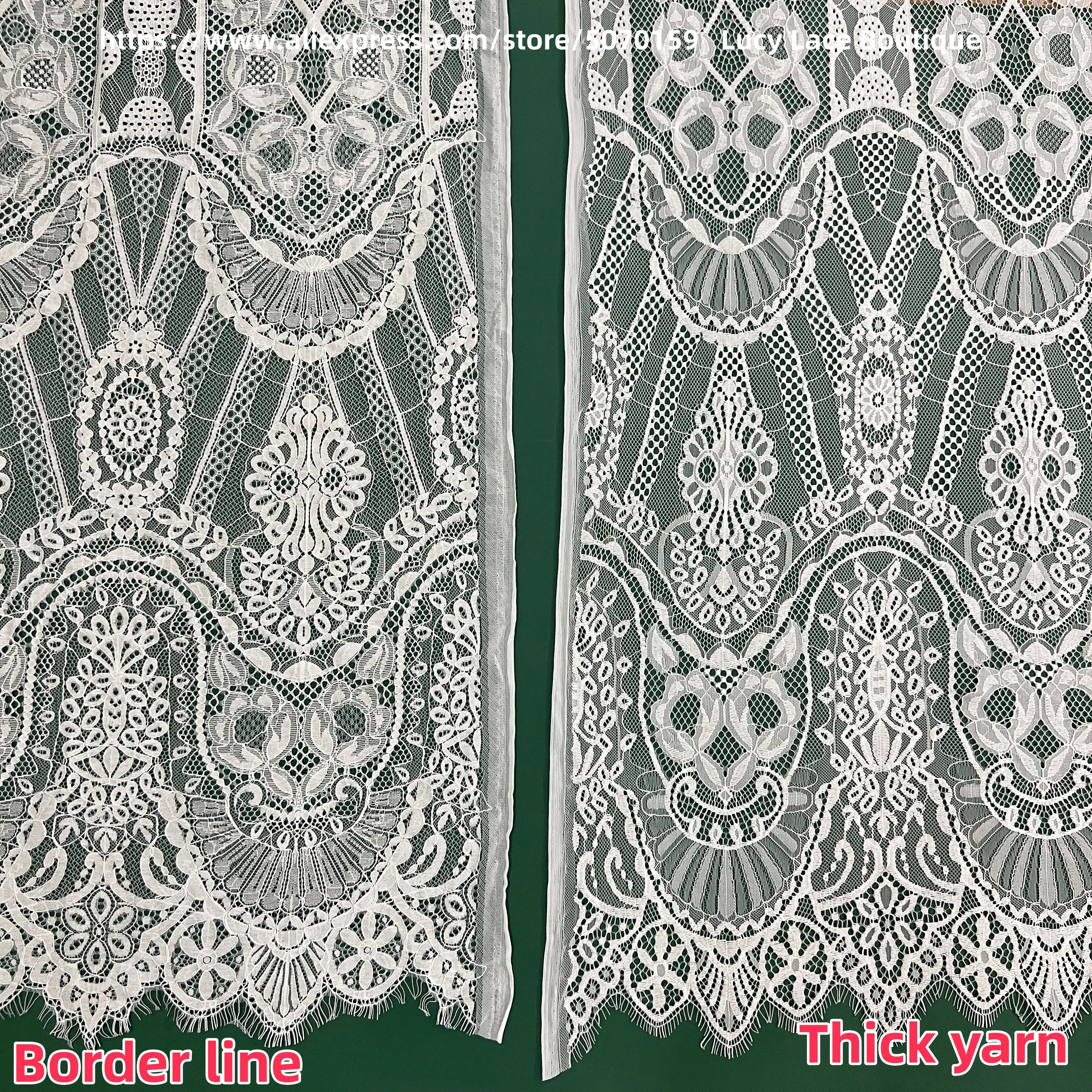 Off White Color 150CM Wide Super Luxury Eyelash Border Lines French Lace Fabric Wedding Gowns Material 3 Meters European Designs