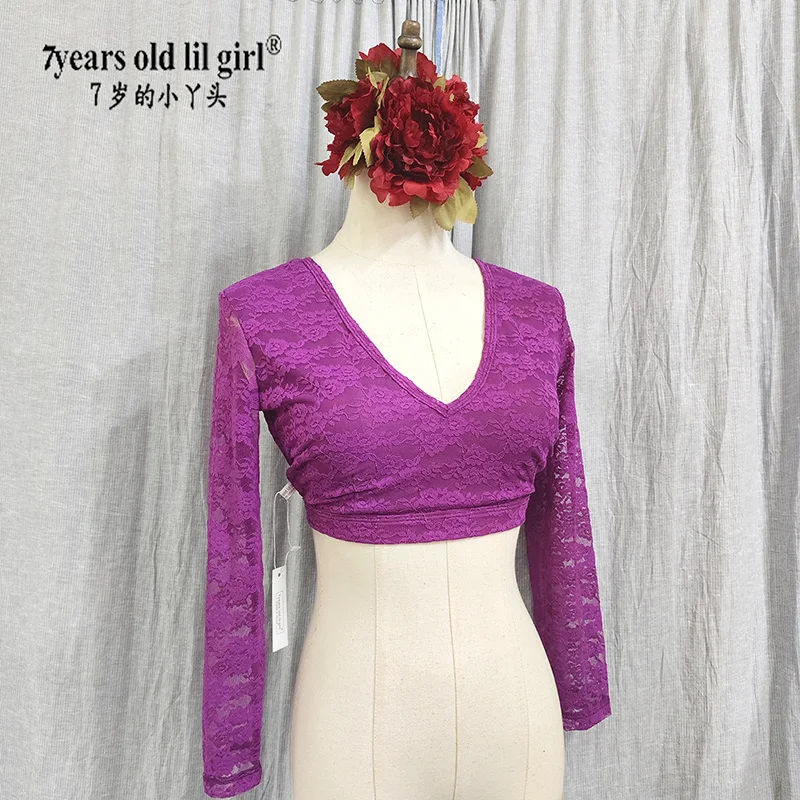 7yearsoldlilgirl Lace Belly Dance Top Ats Tribal choli แขนยาวผู้หญิงเครื่องแต่งกาย BR49