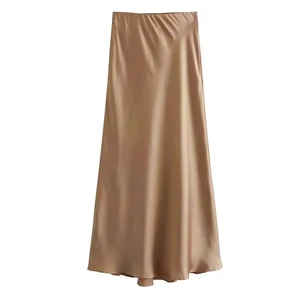 Midi Traf-Satin Fluid Satin, hohe Taille mit elastischer Taille, weibliche Röcke, schicke Mode 10 Hauptverkaufsrock Midi Actiniert - №8