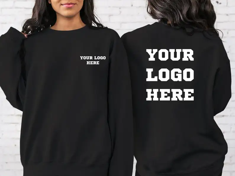 2 Side Custom Logo Sweatshirt Your Business Logo or Brand Logo Sweatshirt Women Men Crewneck Thin Fleece Solid Color Design Tops