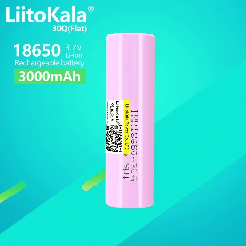 بطارية ليثيوم أيون LiitoKala قابلة لإعادة الشحن ، in18650 ، 30Q ، rv ، 30A تفريغ لمصباح يدوي من samusa ، مصابيح مصابيح ليد للسيارة ، 1 طية