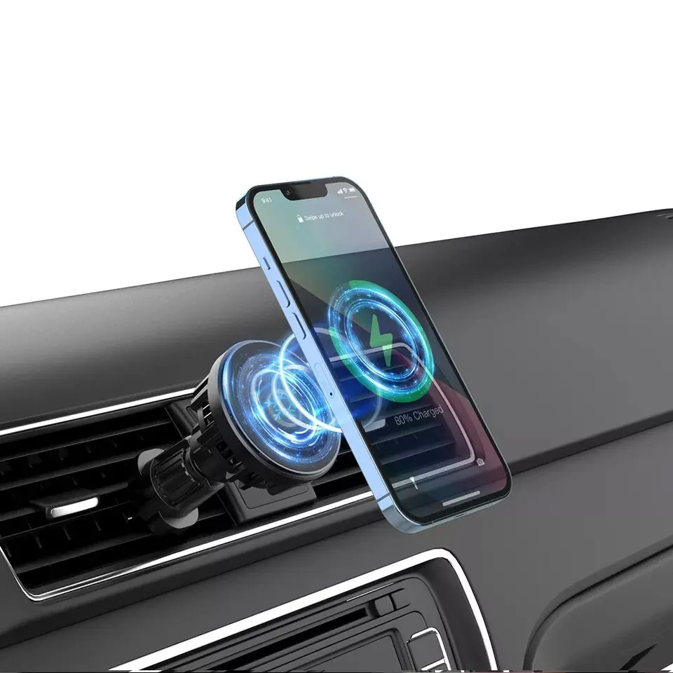 2023 New Mobile Magnetic Fast Wireless Car Mount Charger QI for iPhone with Air Cooling Fan and LED