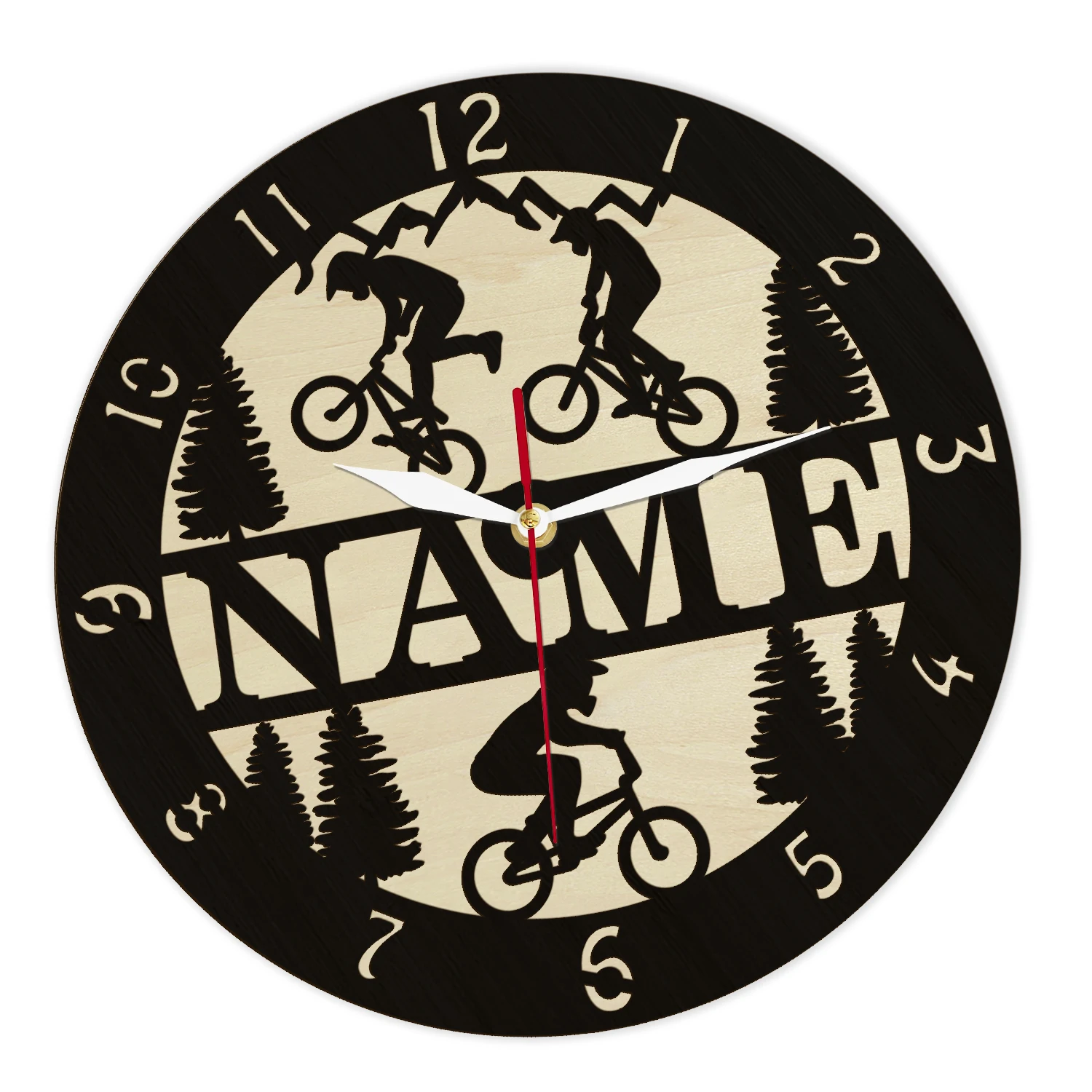 Bicycle Motocross Biker Custom Wall Clock Extreme Sports Theme Home Decor Wall Watch Personalized BMX Name Wooden Wall Clock