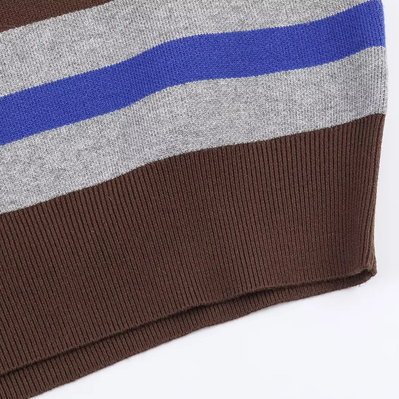 الخريف الشتاء بولو طوق كم طويل مخطط محبوك القمم المرأة فضفاضة البلوز سترة الإناث ملابس أنيقة غير رسمية 2025 جديد