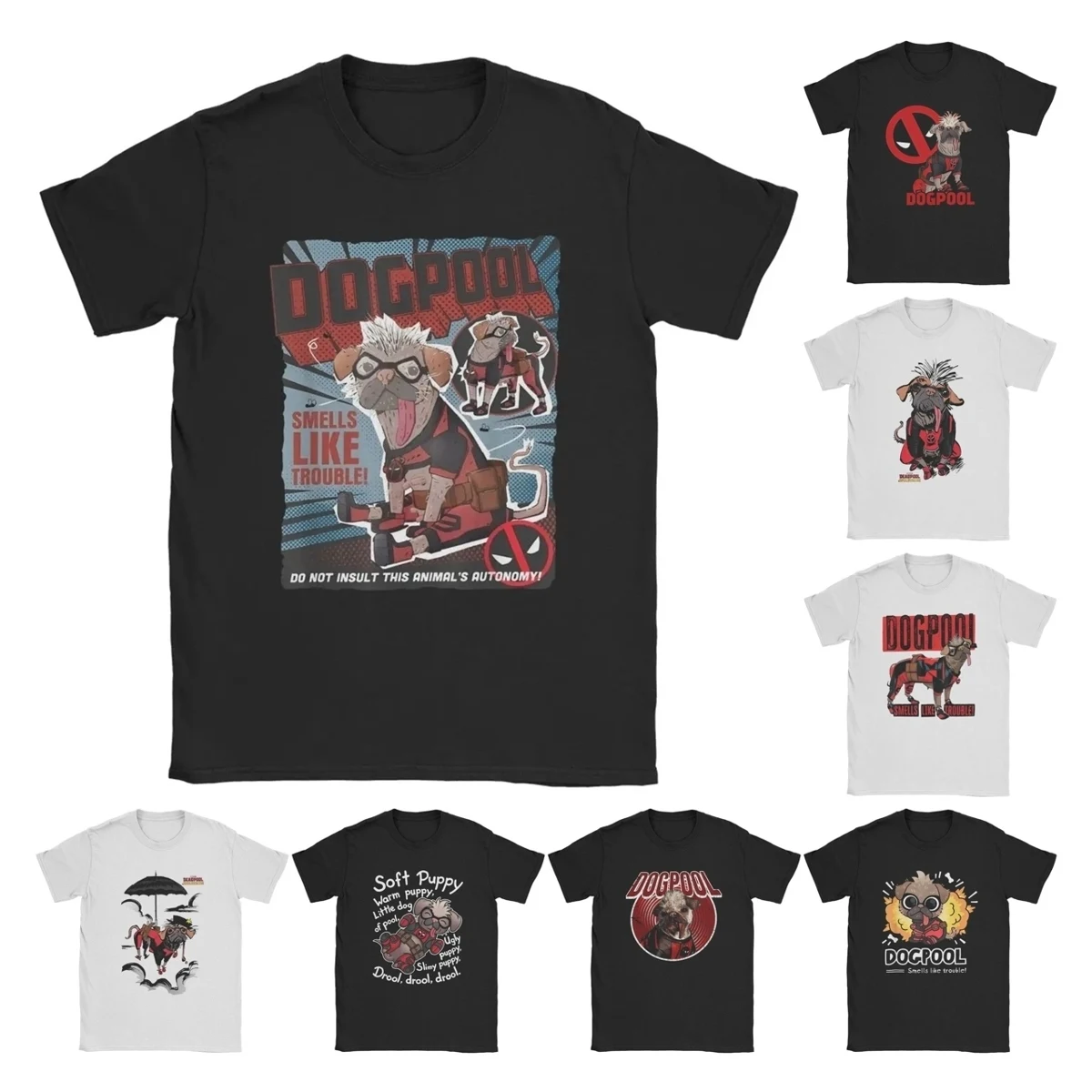 Deadpool & Wolverine Dogpool Doodle Comic Men T Shirts Vintage Tees Short Sleeve T-Shirts 100% Cotton Gift Idea merch