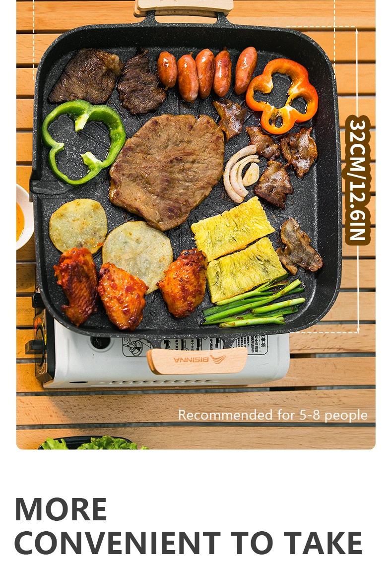 BISINNA Quadratische BBQ-Grillpfanne, antihaftbeschichtet, für den Herd, Grilltablett, koreanische Bratgrillplatte, Outdoor-Campingzubehör – Detail 6