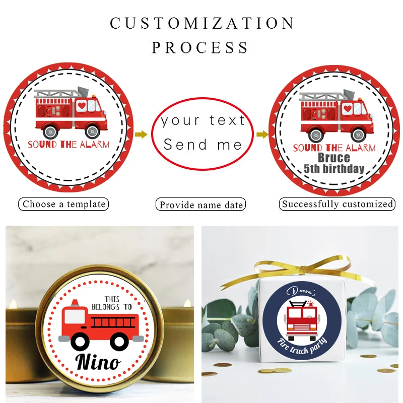 Custom Firefighter Firetruck Boy Birthday Party Favor Sticker Labels Personalised Firefighter Themed Baby Shower Decor Stickers