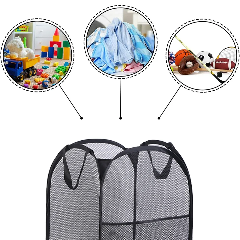 Folding Laundry Basket Organizer For Dirty Clothes Bathroom Clothes Mesh Storage Bag Household Wall Hanging Basket Frame Bucket