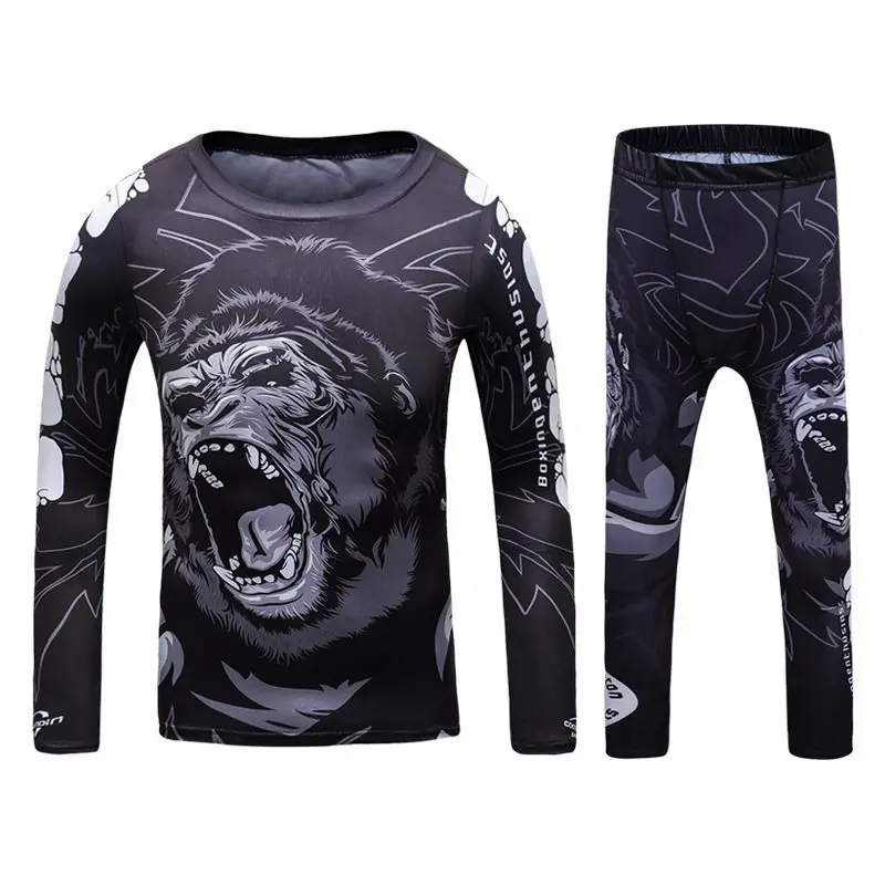 Kid's Gym MMA Boxing Jerseys Baby Boys Underwear Sport Set Suit Rashguard Kickboxing Tight Trousers Children BJJ Sportsuit 170