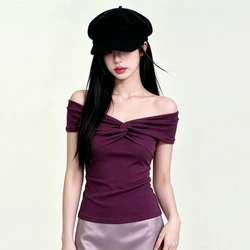 Twist Front Bardot Top for Women, Slash Neck, Detail Top