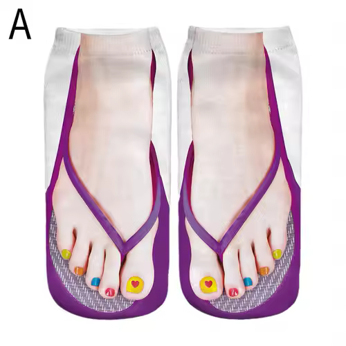 1 Pair 3D Printing Pattern Flip Flop Socks Funny Socks for Women Flip-flop Ankle Socks Low Cut Floor Socks Hosiery Novelty Gifts - Image 13