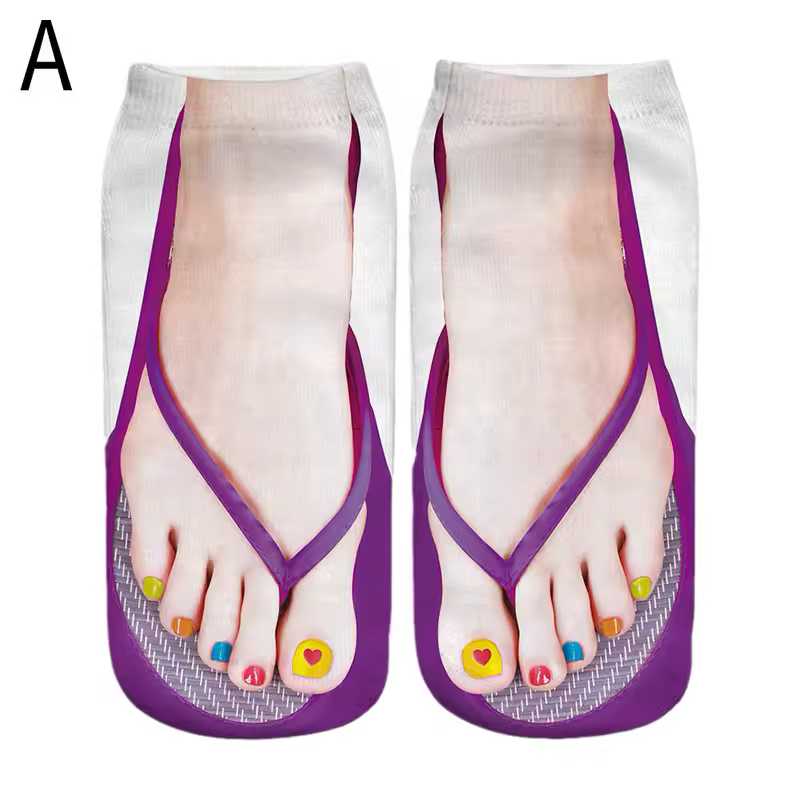 1 Pair 3D Printing Pattern Flip Flop Socks Funny Socks for Women Flip-flop Ankle Socks Low Cut Floor Socks Hosiery Novelty Gifts - Image 13