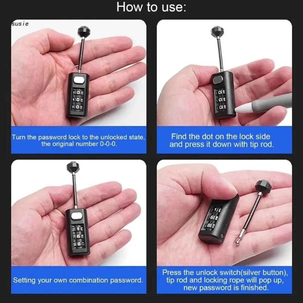 Mini Combination Lock Resettable Coded Lock Luggage Padlock Backpack Zipper Lock 3 Digit Password Lock Dormitory Cabinet  Lock
