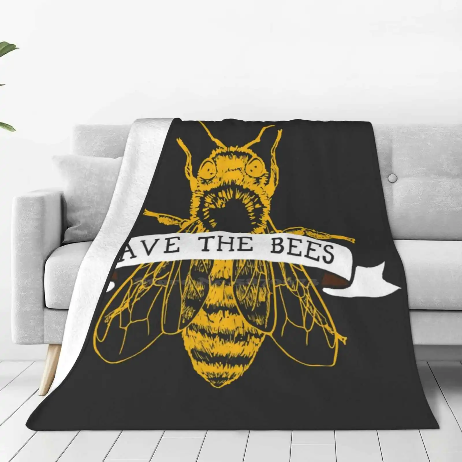 Save The Bees! ( Dark ) Super Warm Soft Blankets Throw On Sofa/Bed/Travel Veganism Animal Rights Ethical Animals Honeybee