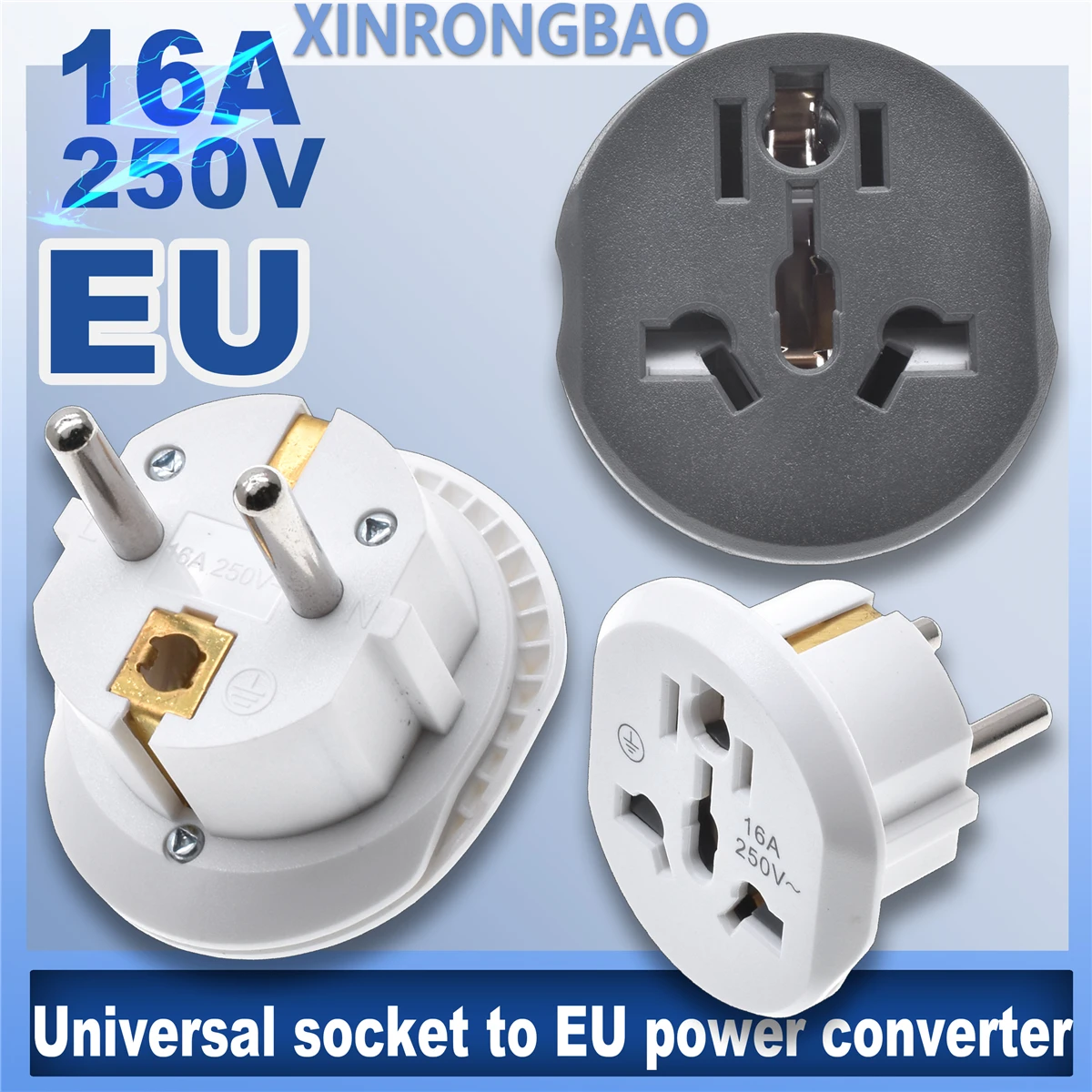 16A Travel Adapter Converter 2Round Electric Socket Outlet Universal For AU US UK To EU KR Wall Socket Korea EU Plug Adapter250V